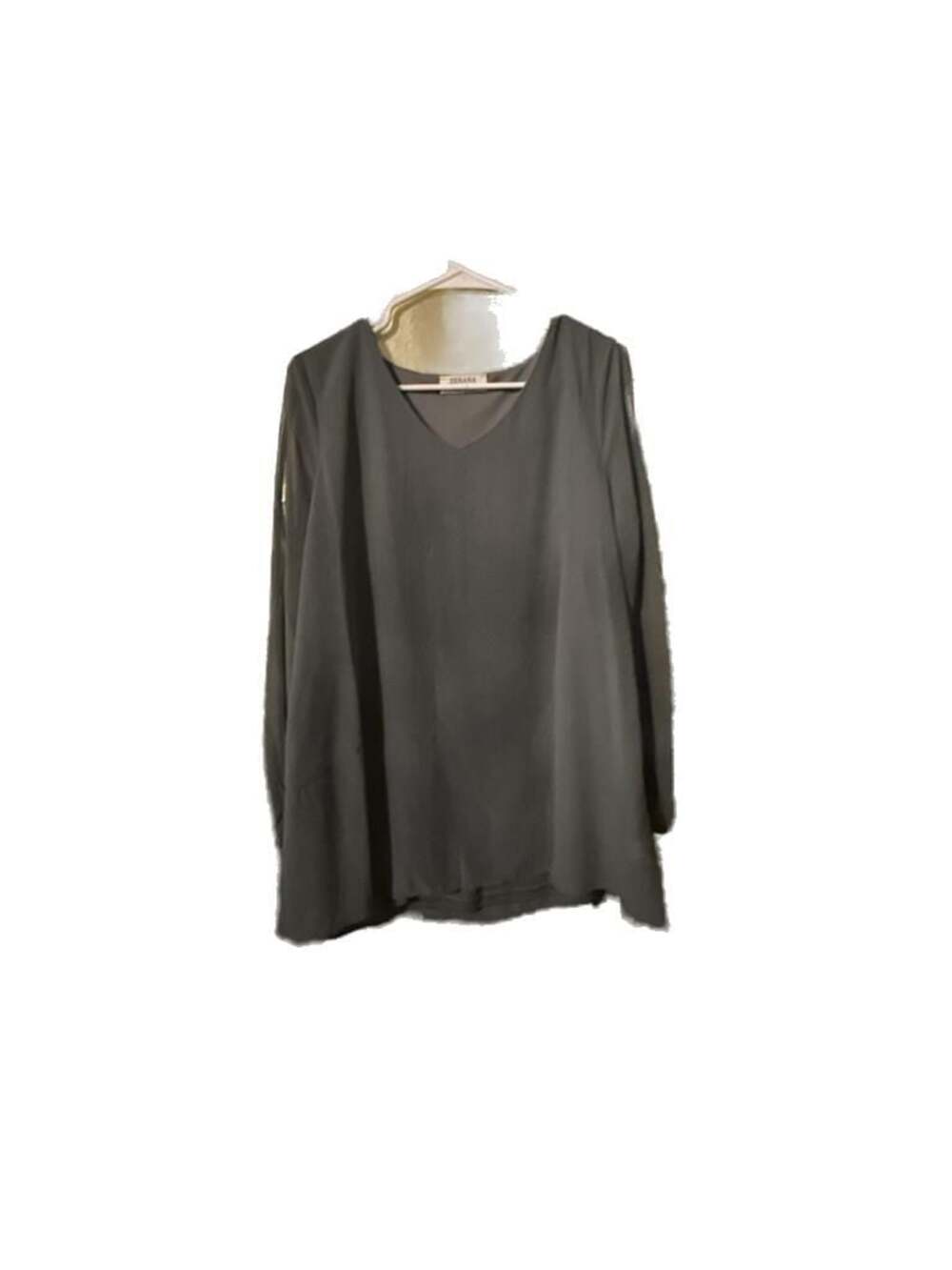 Zenana Women's Cold Shoulder V-Neck Blouse Gray Size L